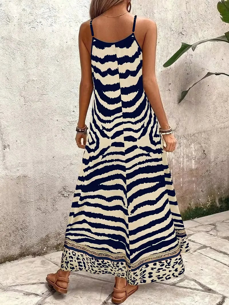 V-hals maxi jurk met bohemian leopard print, een elegante keuze.