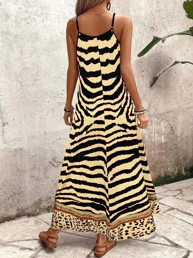 Dames maxi jurk met wilde leopard print, perfect voor een modieuze look.