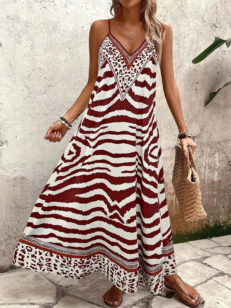 Zomerse maxi jurk met wilde leopard print, perfect voor een casual look.