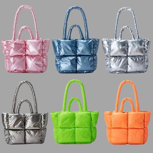 Metallic gerimpelde puffer tas, schoudertas & crossbody voor dames, veelzijdig.