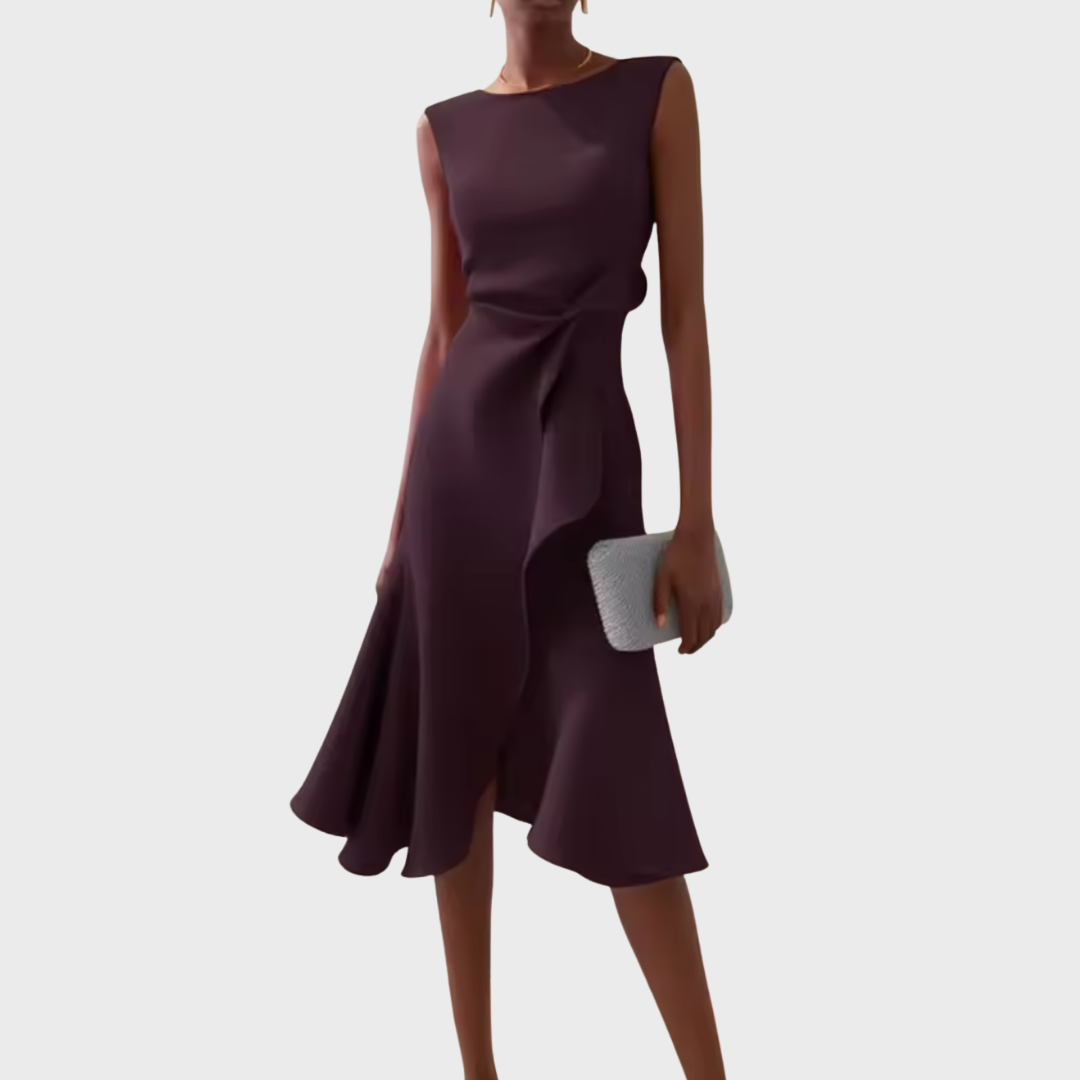 Zomerjurk midi, elegant gedrapeerd, asymmetrische zoom, perfect voor een stijlvolle look.