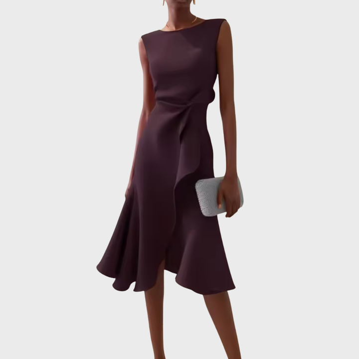Zomerjurk midi, elegant gedrapeerd, asymmetrische zoom, perfect voor een stijlvolle look.