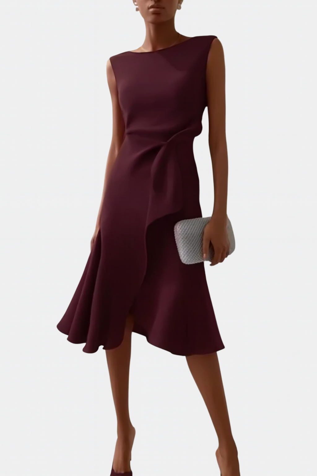 Lente dames midi jurk, met asymmetrische zoom, elegante drapering, geschikt voor feesten.