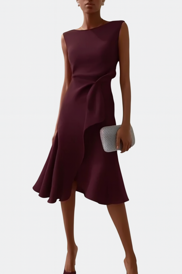 Lente dames midi jurk, met asymmetrische zoom, elegante drapering, geschikt voor feesten.