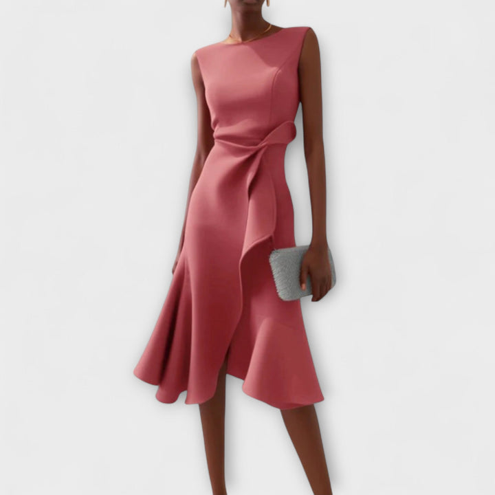 Midi feestjurk voor vrouwen, mouwloos, met chique drapering en unieke asymmetrische zoom.