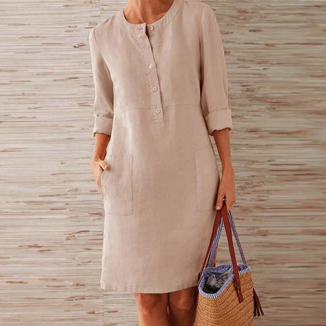 Stijlvolle blauwe dames zomerjurk, ideaal als casual midi-jurk of strandjurk. Veelzijdig en comfortabel.