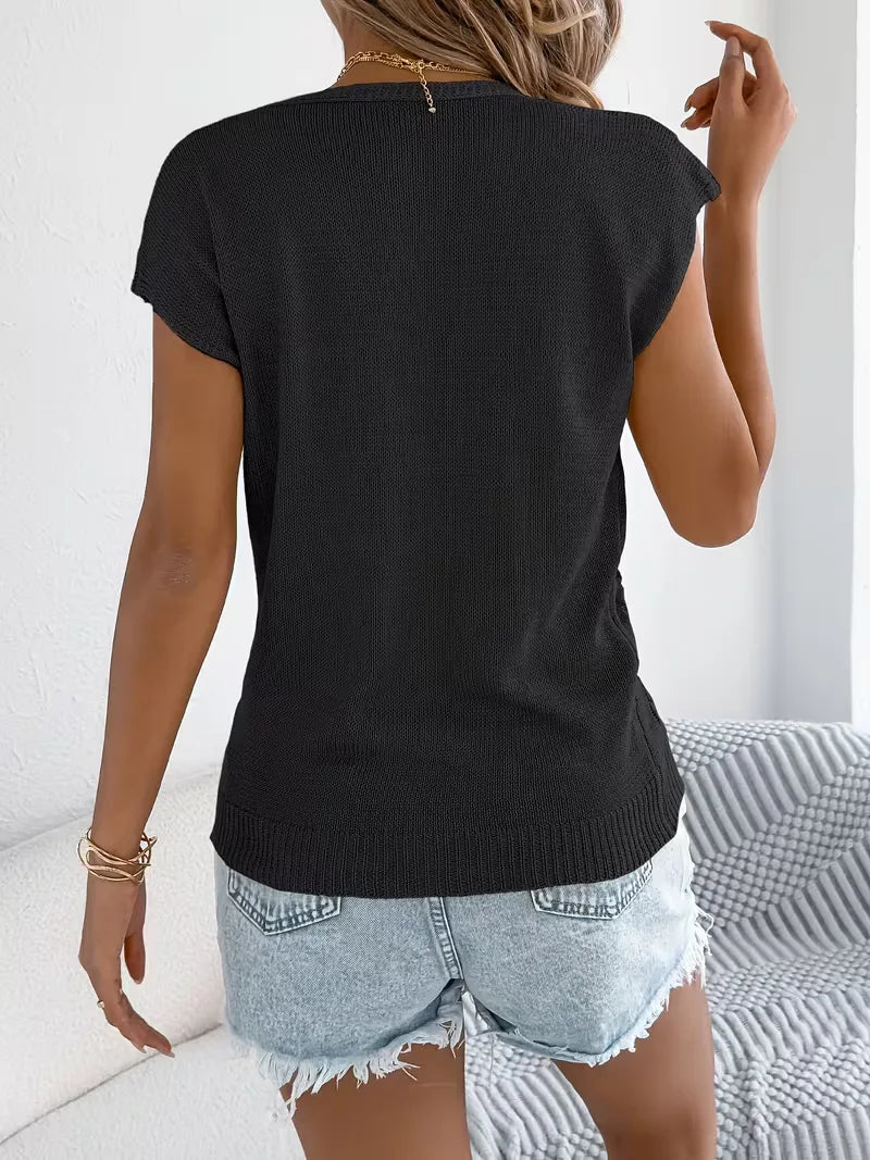 Casual dames vest, mouwloos, V-hals en knoopsluiting voor lente.