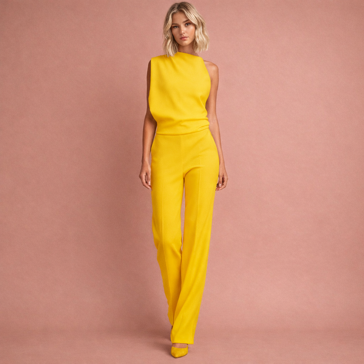 Ademende mouwloze jumpsuit met wijde pijpen voor dames, ideaal voor warme dagen en comfort.