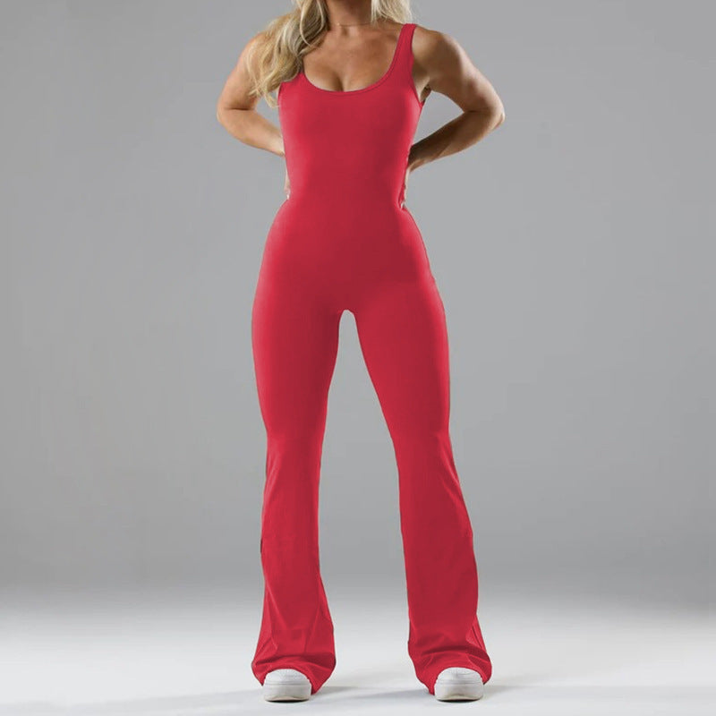 Trendy dames sportjumpsuit, naadloos en met verfijnde holle details.