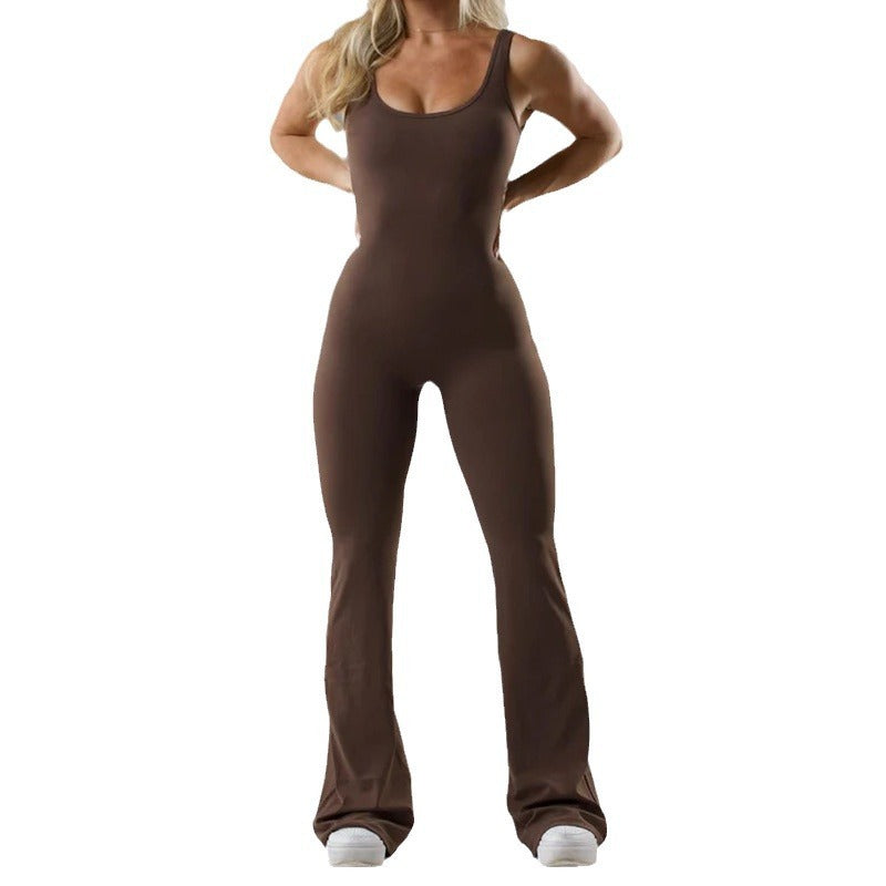 Stijlvolle dames jumpsuit voor yoga, naadloos ontwerp met open details.
