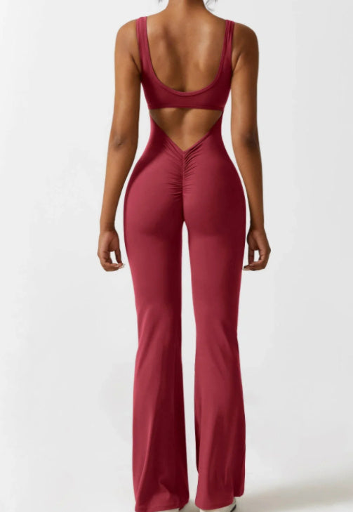 Dames fitness bodysuit, naadloos en ademend, met trendy holle rugdetails.