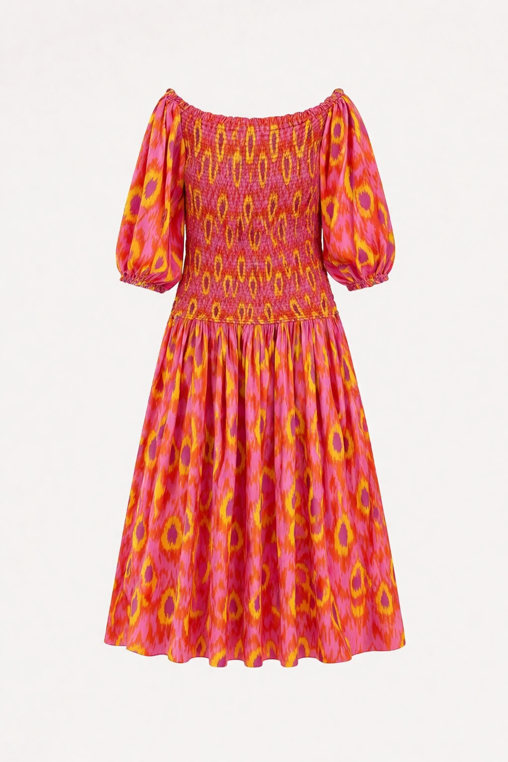 Stijlvolle dames zomerjurk: off-shoulder maxi model met ruches en comfortabel stretchy lijfje.