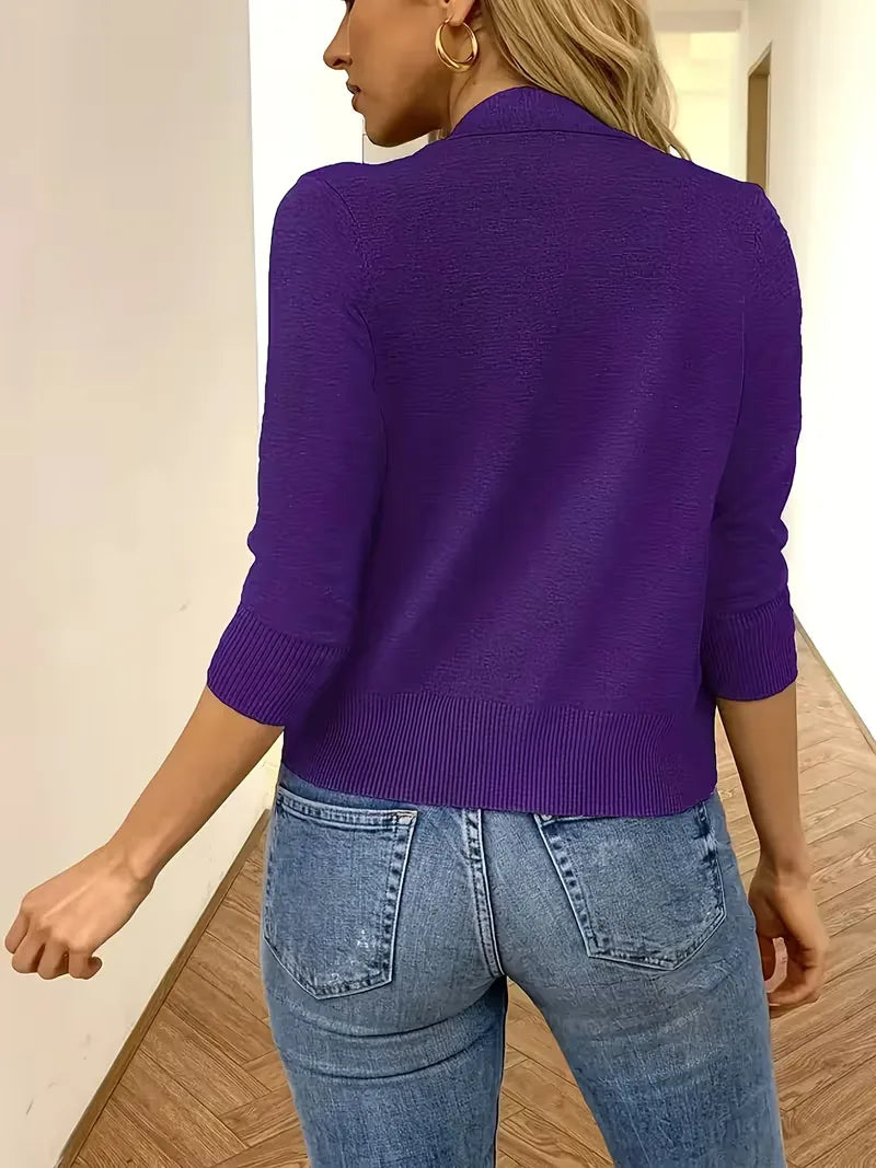 Elegante dames cardigan met open voorkant en 3/4 mouwen, veelzijdig en comfortabel.