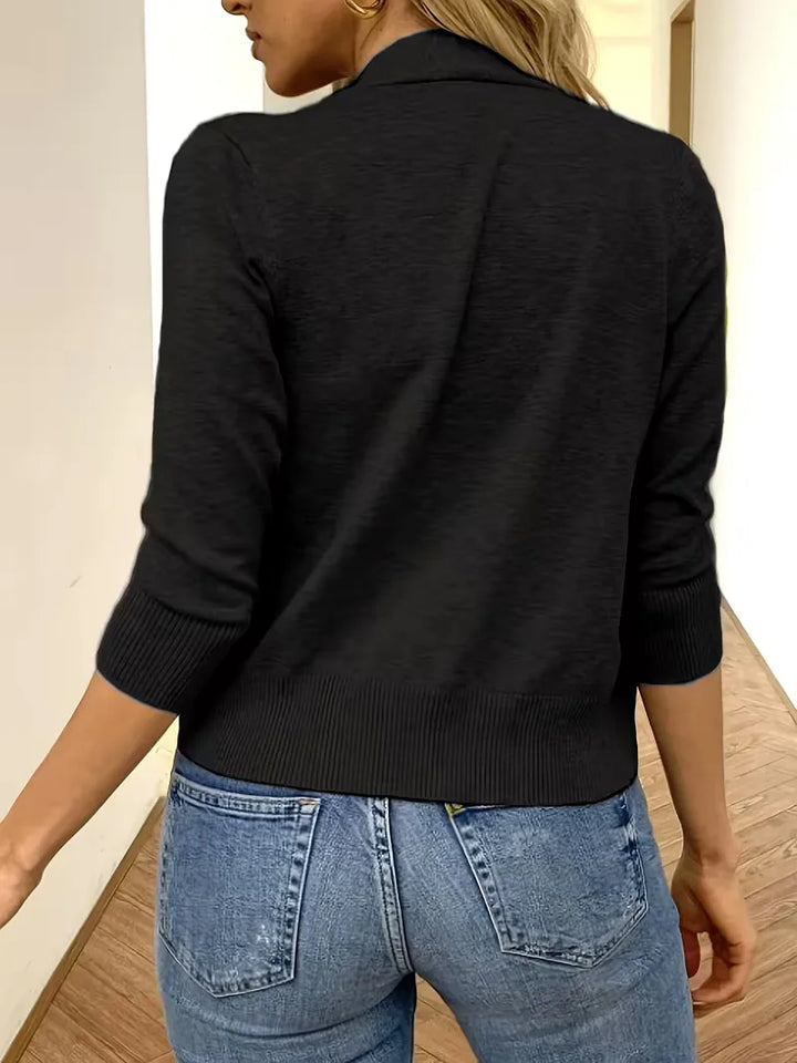 Dames cardigan met open voorkant en 3/4 mouwen, stijlvol voor lente/zomer.