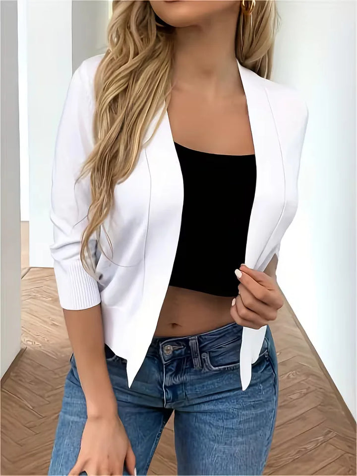 Elegante dames cardigan met 3/4 mouwen, open voorkant, voor een chique touch.