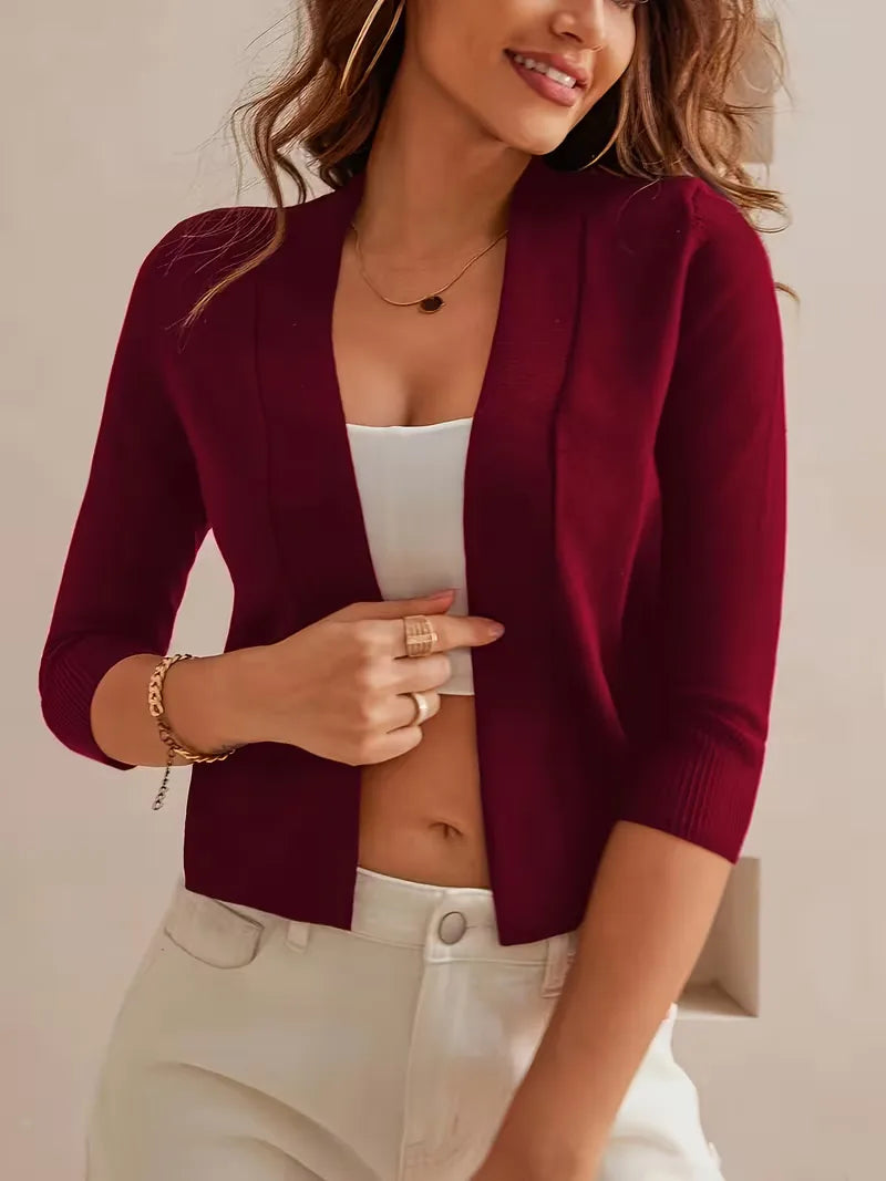 Casual dames open-front cardigan, 3/4 mouwen, comfortabel en trendy.
