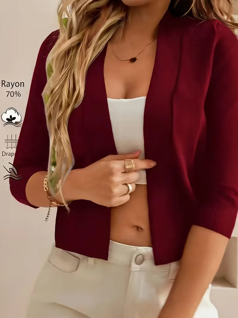 Dames Open-Front Cardigan met 3/4 mouwen, stijlvol en essentieel voor lente/zomer.