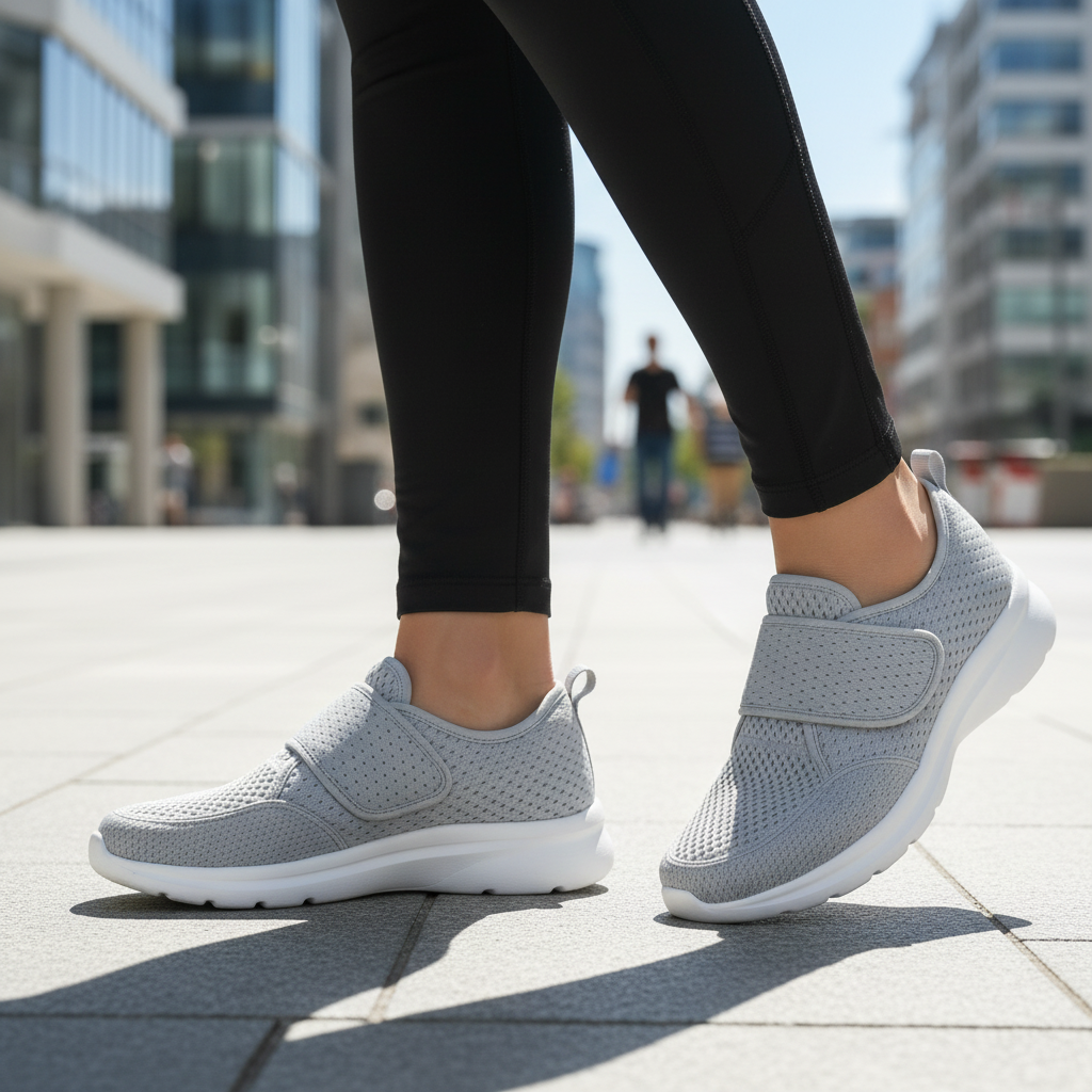 Comfortabele dames wandelschoenen voor gevoelige voeten, speciaal ontworpen voor diabetes en brede voeten.