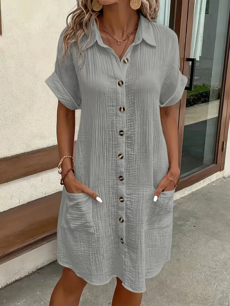 Elegante knielange overhemdjurk, perfect als zomerse damesjurk.