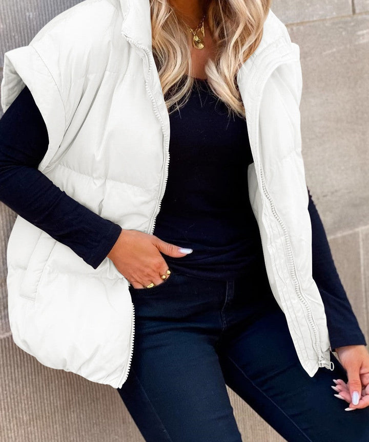 Warme damesbodywarmer Cléo, oversized puffergilet voor comfortabele laagjes in dames wintermode.