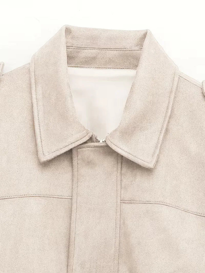 Abrikoos oversized damesjack, een modieus lentejack met een casual uitstraling.