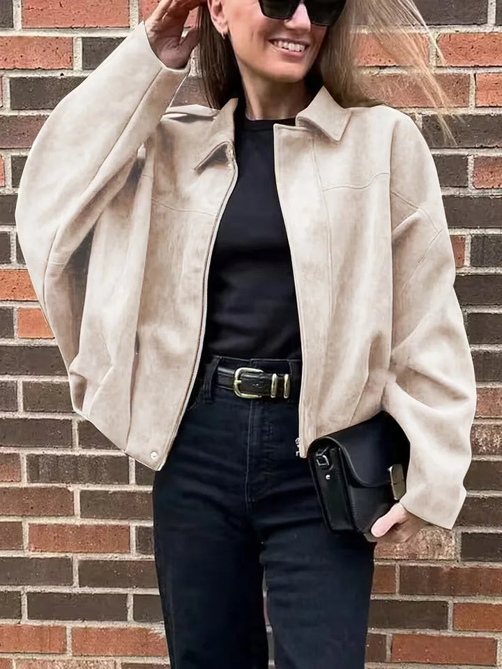 Polyester oversized bomberjack dames, zwart, met duurzame ritssluiting voor streetwear.