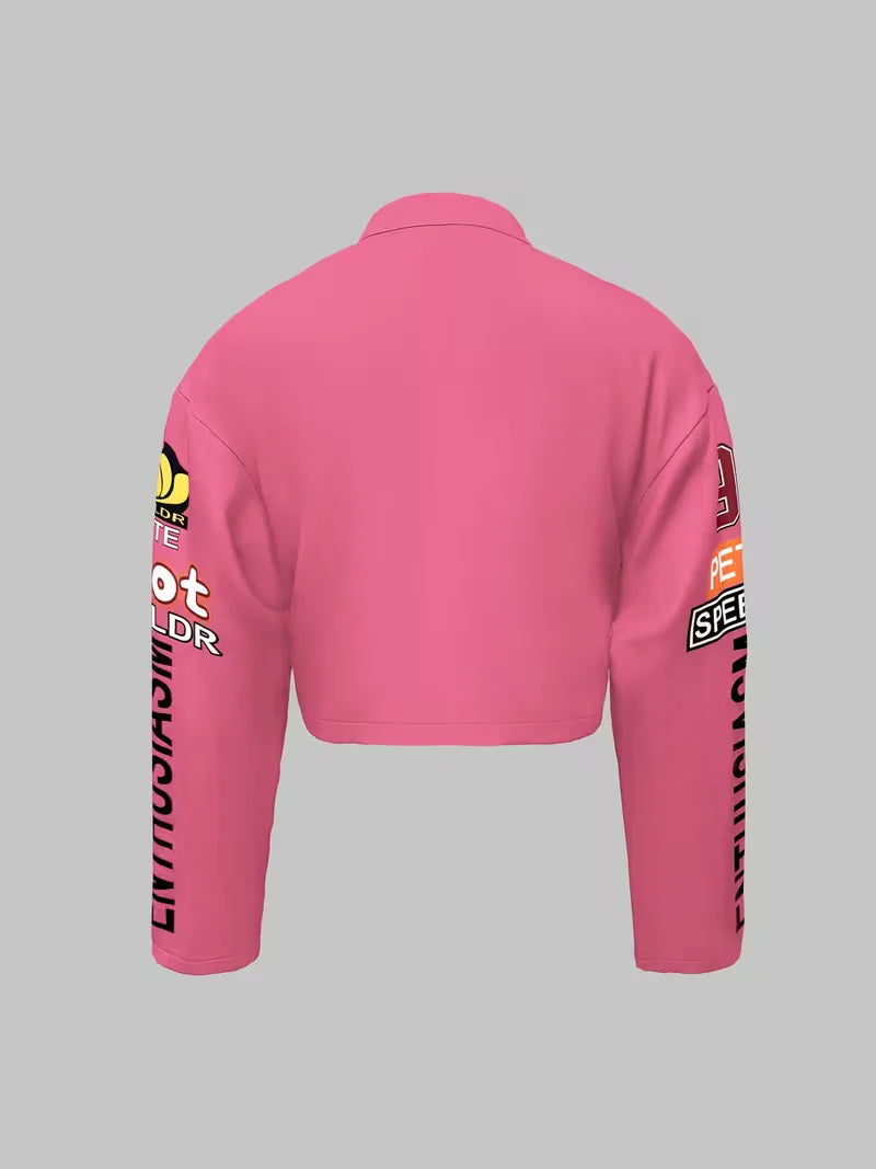 Modern oversized bomberjack voor dames met grafische print, de perfecte aanvulling op je herfstgarderobe.