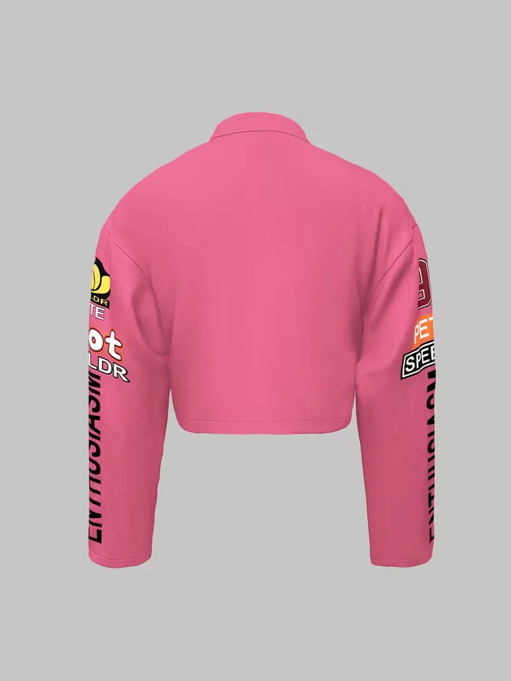 Modern oversized bomberjack voor dames met grafische print, de perfecte aanvulling op je herfstgarderobe.