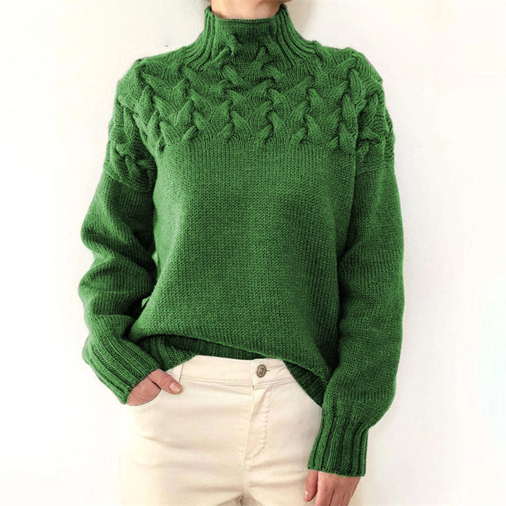 Stijlvolle gebreide wintertrui voor dames, met hoge coltrui voor comfort en warmte.