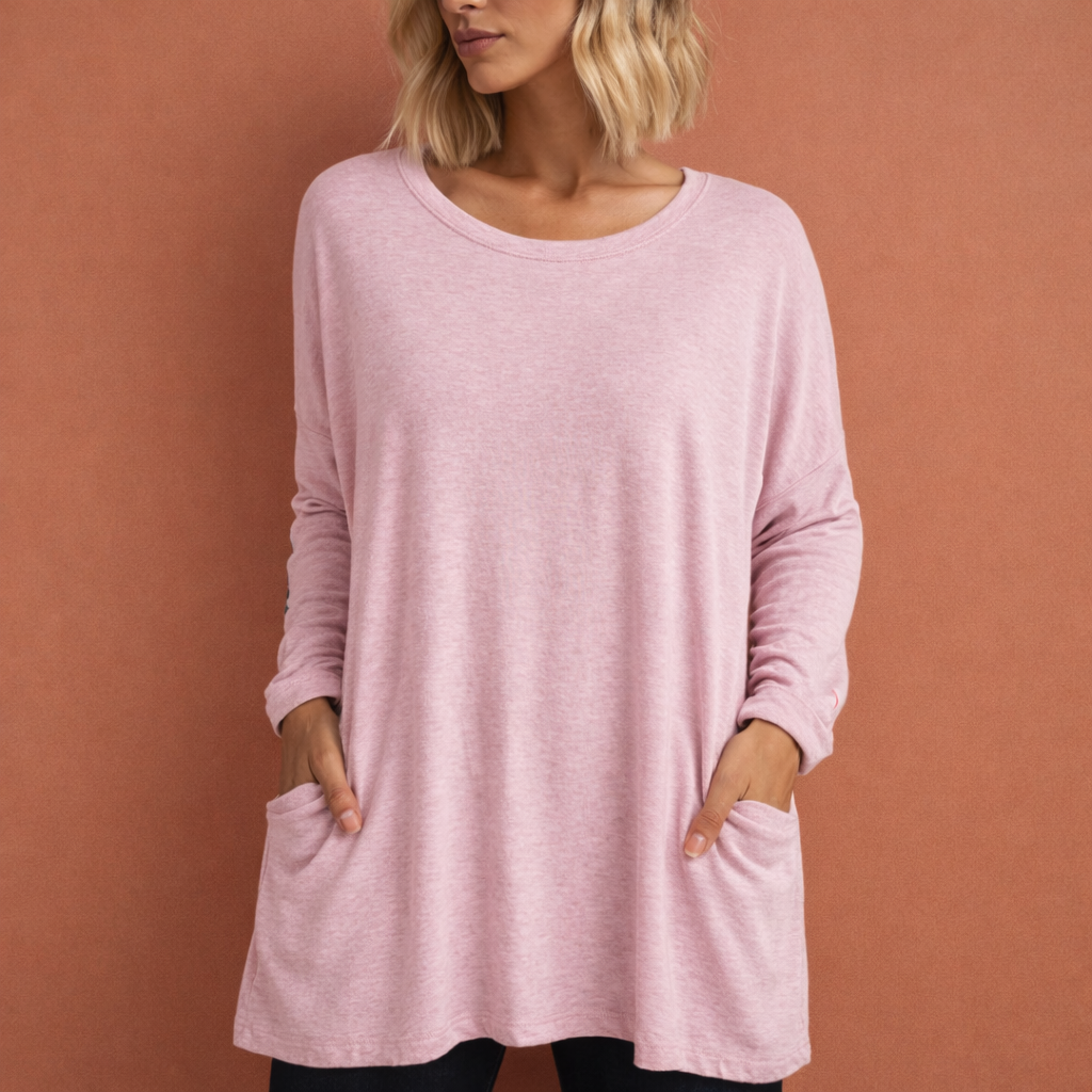 Comfortabele oversized tuniek voor dames met zakken. Een lange casual top, perfect voor ontspannen dagen en veelzijdig.