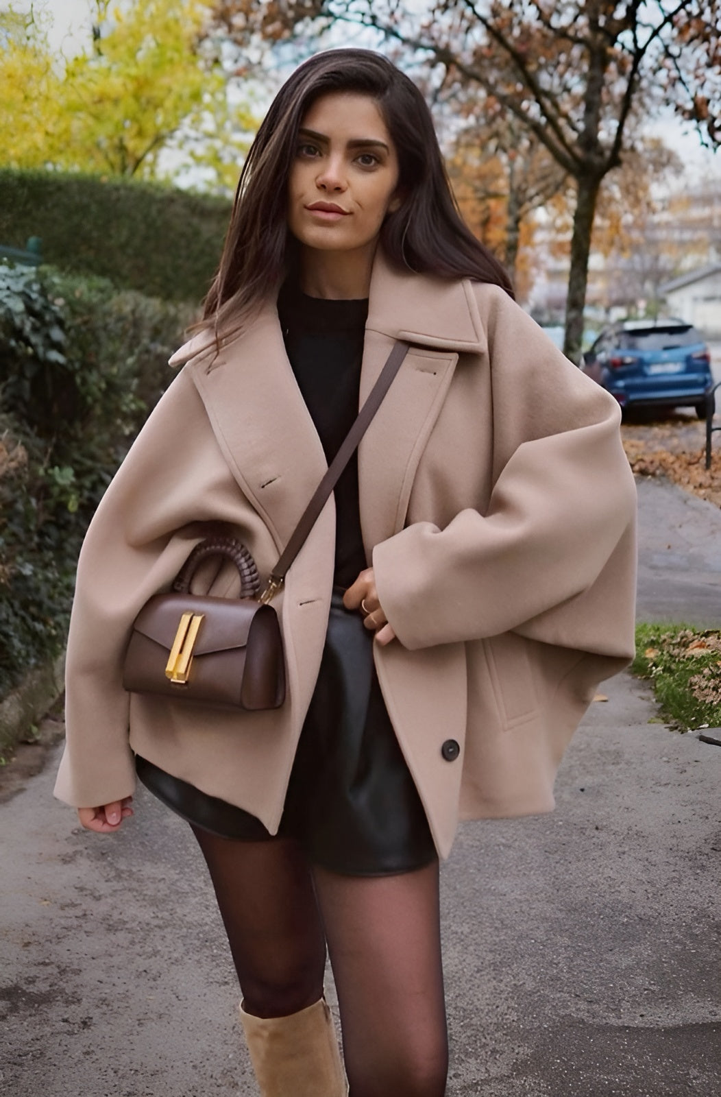 Dames oversized wolmix jas, beige, modieus en warm, perfect voor de winter.