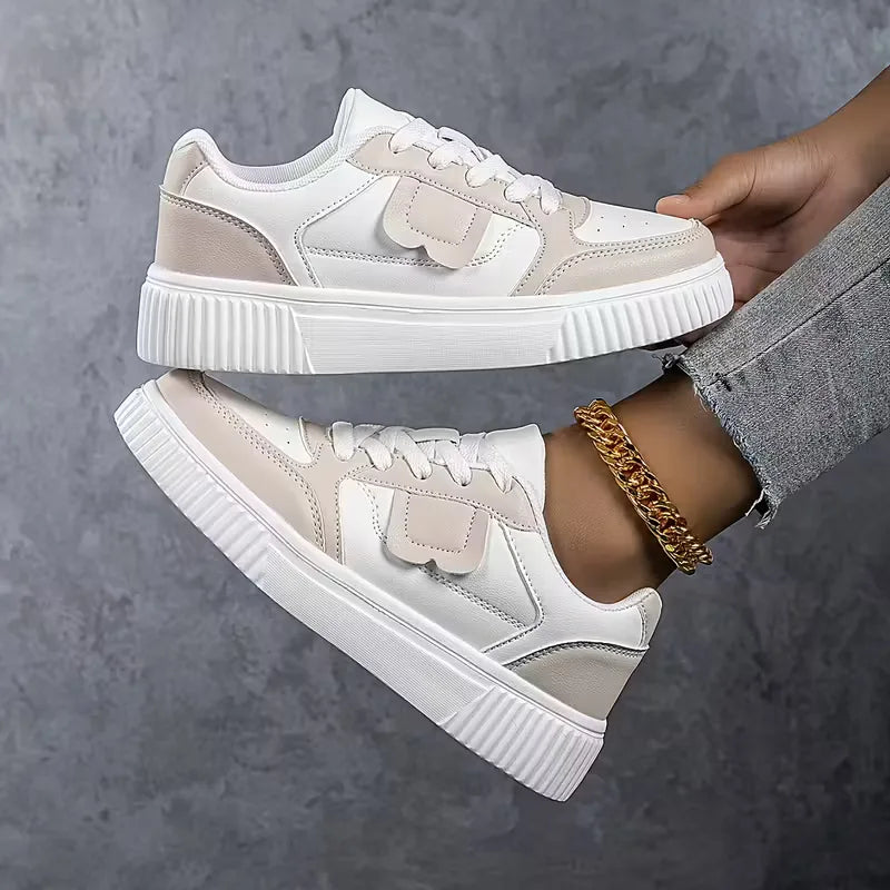 Trendy kleurblok veterschoenen voor dames, stijlvolle platformsneakers voor voorjaar & herfst.
