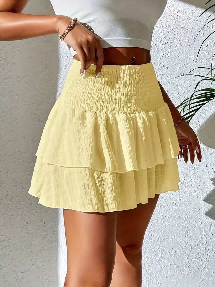 Elegante zomerse plooirok met A-lijn model, flounce en ruches, voor een stijlvolle uitstraling.
