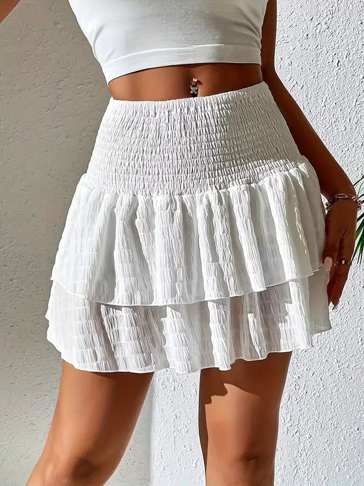 Veelzijdige dames plooirok met flounce en ruches, een luchtige en comfortabele zomerrok.