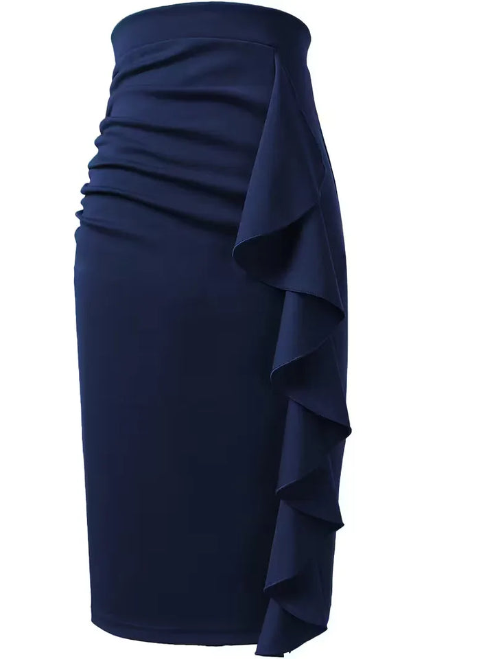 Bordeauxrode plooirok voor dames, met hoge taille en knielengte, voor een formele uitstraling.