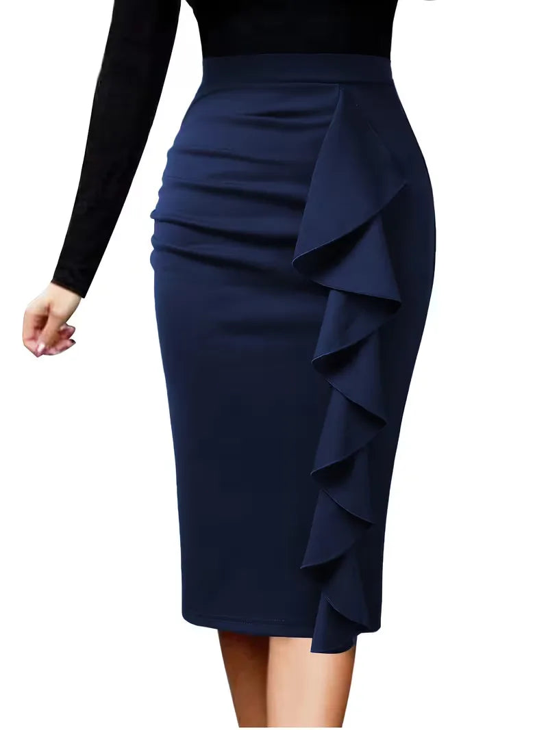 Lente/herfst dames plooirok, marineblauw, hoge taille, elegant en veelzijdig.