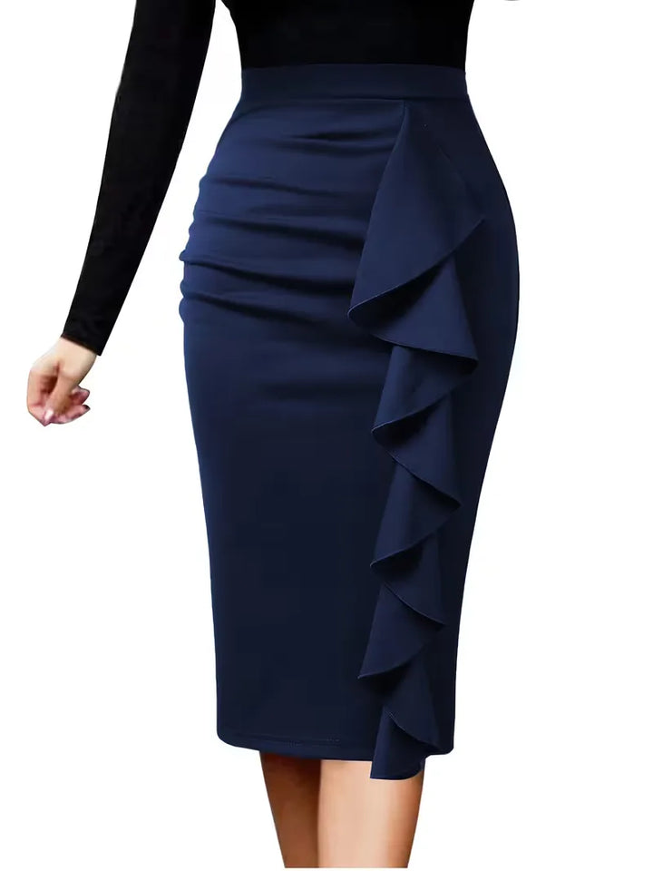 Lente/herfst dames plooirok, marineblauw, hoge taille, elegant en veelzijdig.