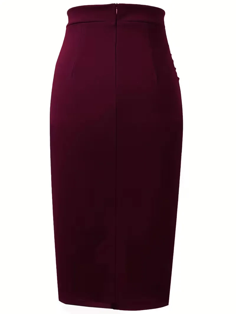 Formele marineblauwe dames plooirok, hoge taille, perfect voor een professionele look.