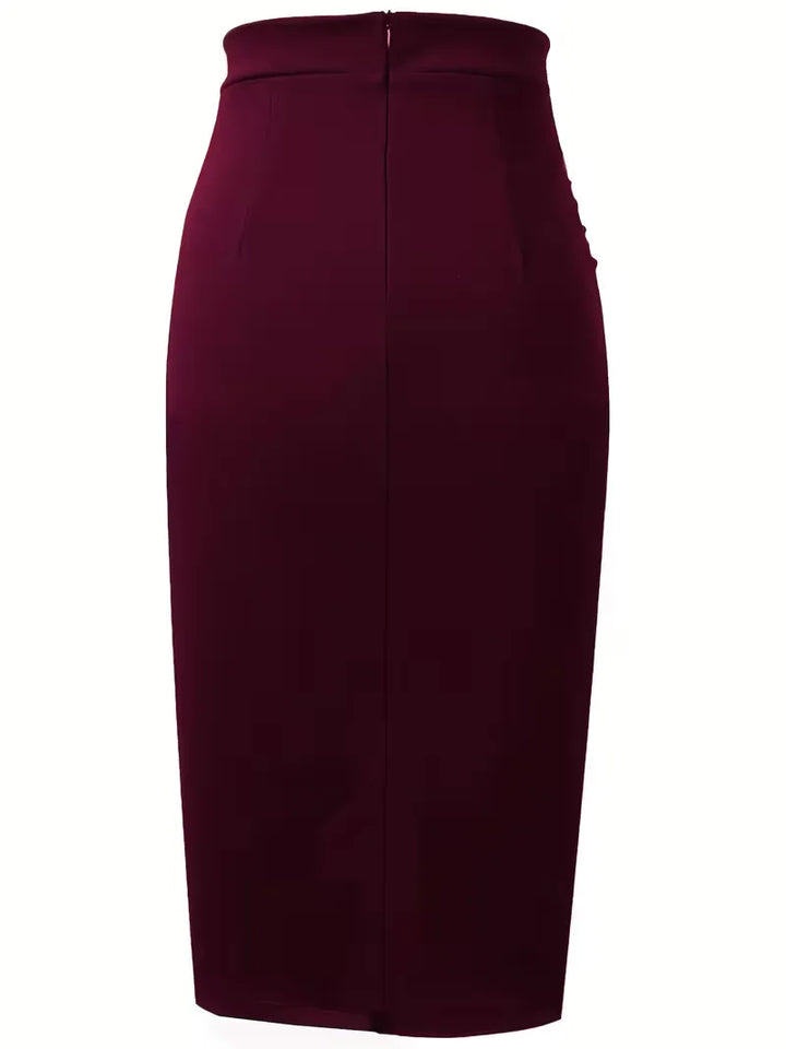 Formele marineblauwe dames plooirok, hoge taille, perfect voor een professionele look.