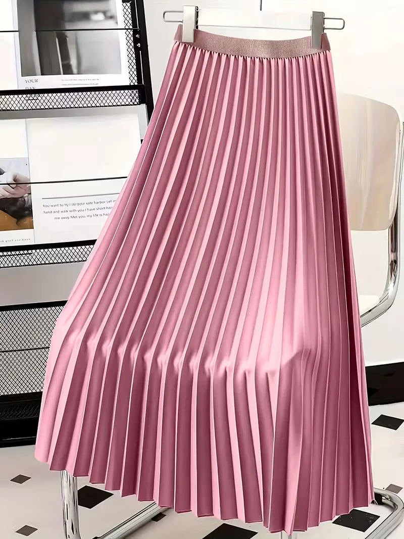 Dames plooirok midi met hoge taille, elegant en stijlvol voor elke gelegenheid. Lente-zomer comfortabel.