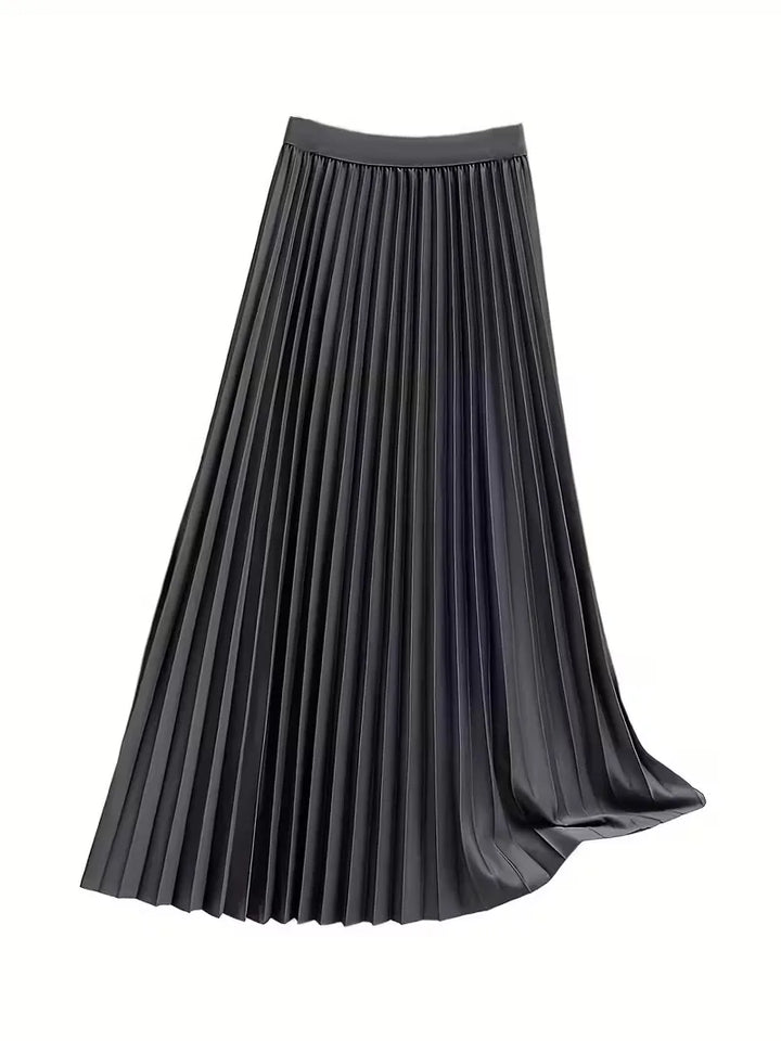 Soepele dames plooirok midi met hoge taille, accentueert de taillelijn elegant. Perfect voor lente-zomer.