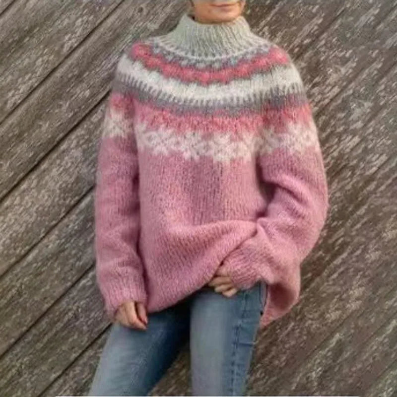 Gezellige dames pullover met authentiek Noors patroon en ronde hals, voor ultiem wintercomfort en stijlvolle mode.