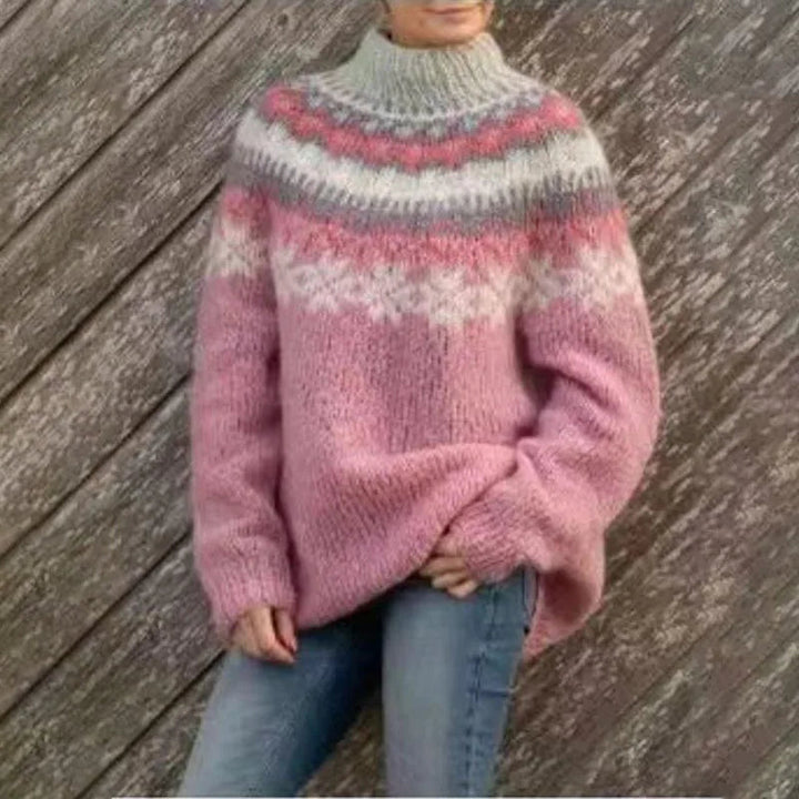 Gezellige dames pullover met authentiek Noors patroon en ronde hals, voor ultiem wintercomfort en stijlvolle mode.