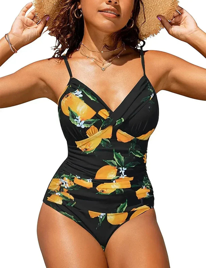 Dames badpak met corrigerend effect, diepe V-hals en push-up ontwerp, comfort en stijl gecombineerd.