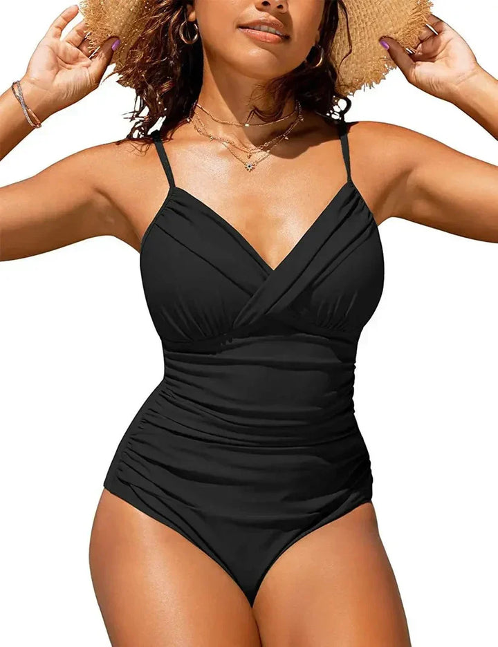 Comfortabel push-up badpak voor dames, diepe V-hals en corrigerend, voor alle zwemactiviteiten.