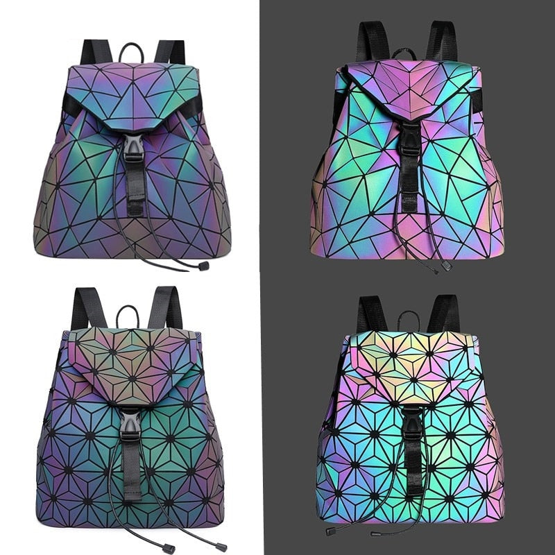 Reflecterende geometrische tas voor dames, modieus en kleurveranderend effect.