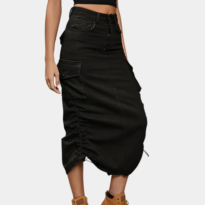 Elegante casual dames cargo rok met retro flair, perfect voor diverse gelegenheden.