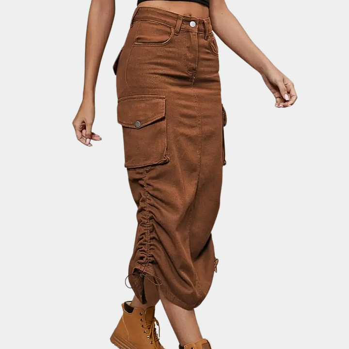 Stijlvolle dames midi rok in cargo retro stijl, voor een modieuze en comfortabele uitstraling.