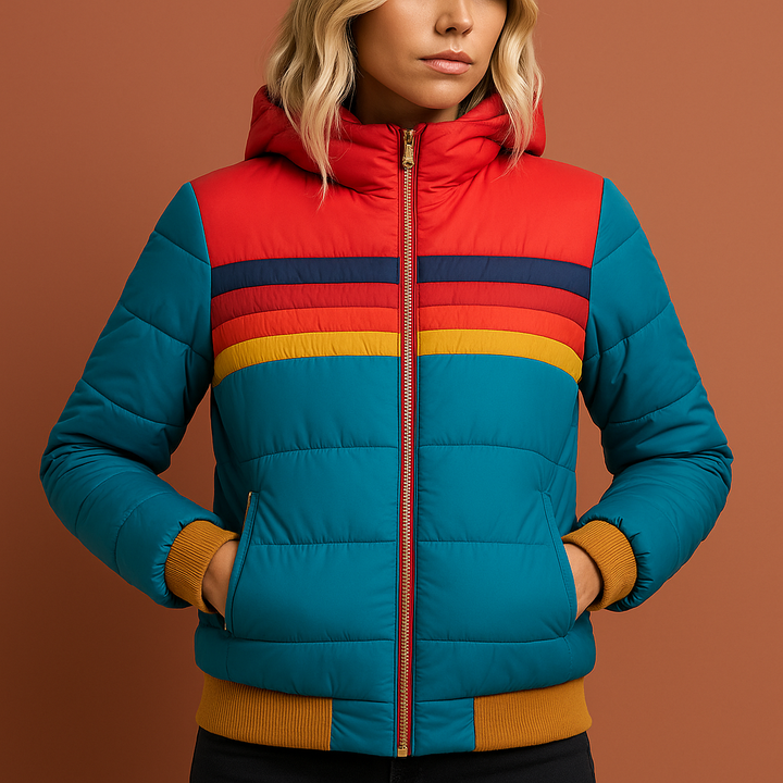 Comfortabele dames gewatteerde winterjas in retro stijl. Extra warm en ideaal voor koude winter wandelingen.