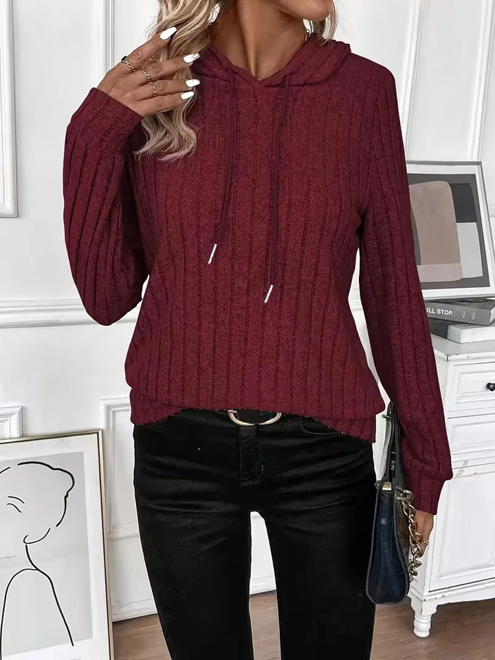 Herfstmode dames hoodie, geribbelde stof, lange mouwen, veelzijdig en comfortabel.
